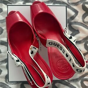 Guess Red Peep-Toe Slingback Heels